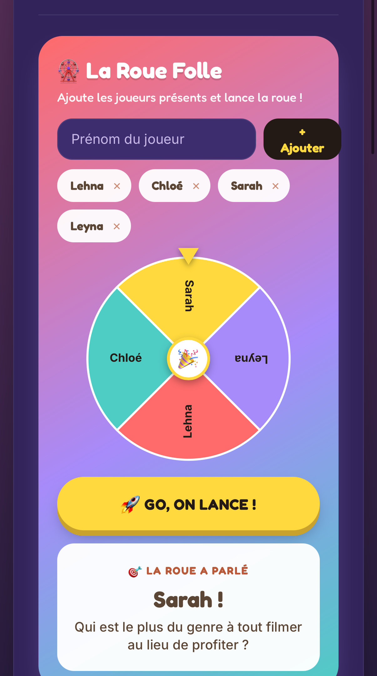 Jeu La Roue Folle dans Entre Nous